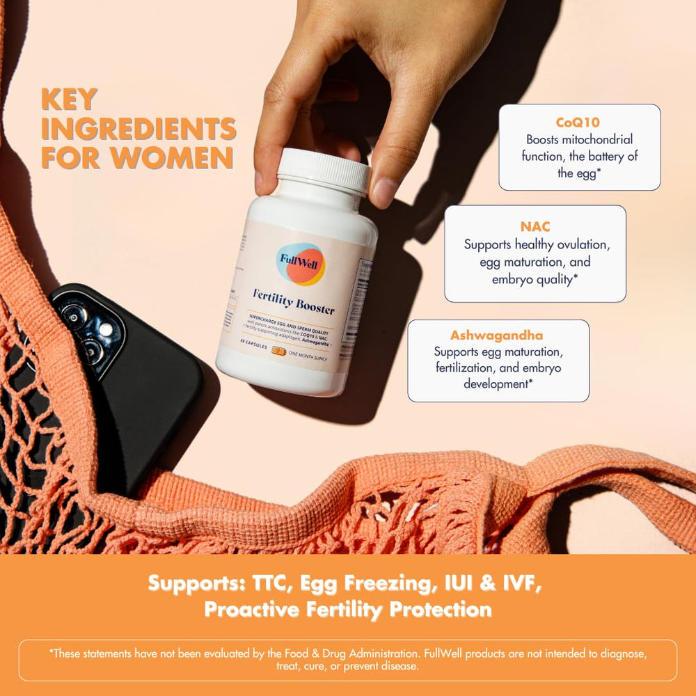 FullWell Fertility Booster capsules in a glass jar for easy daily intake.