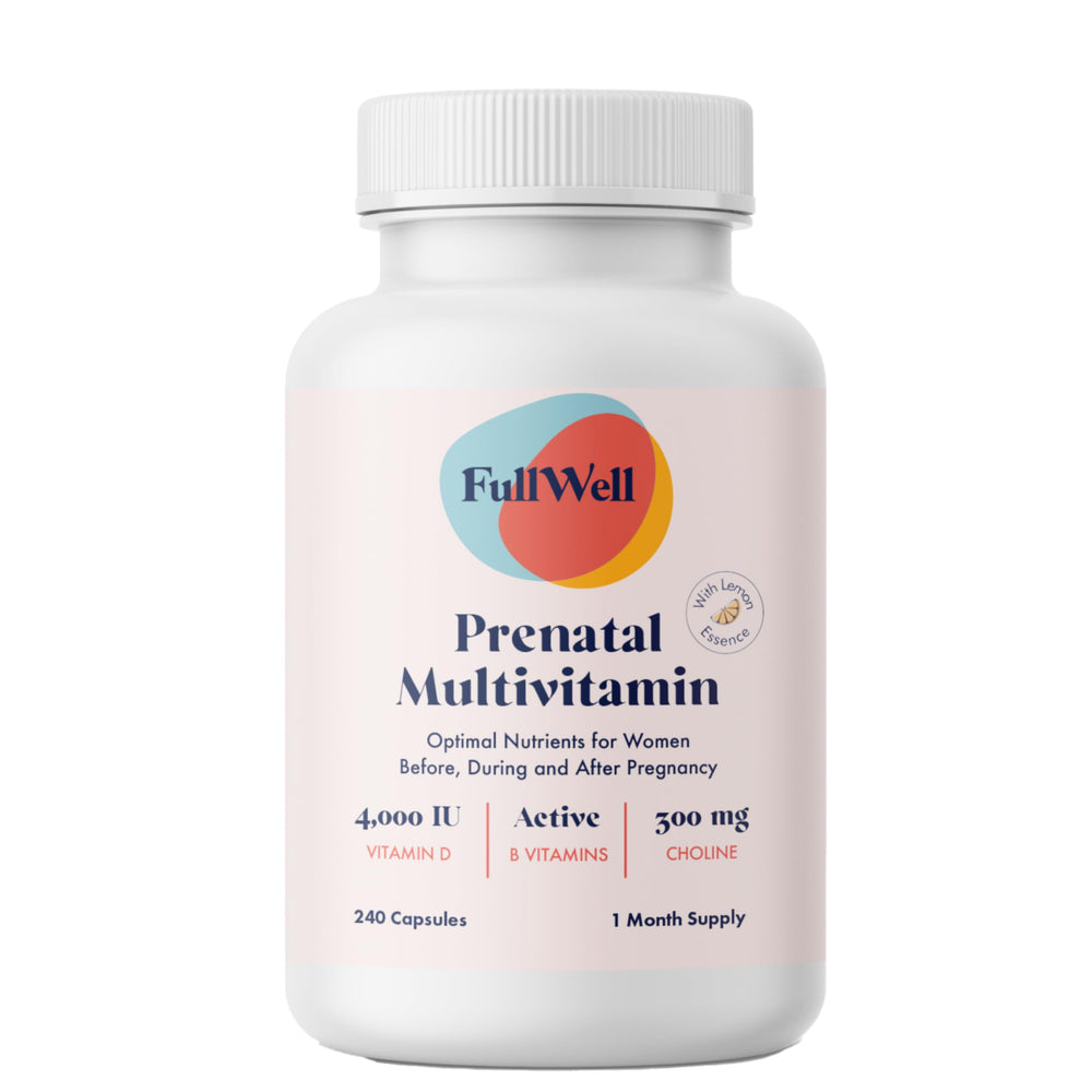FullWell Prenatal Lemon bottle front view for convenient daily use during pregnancy.