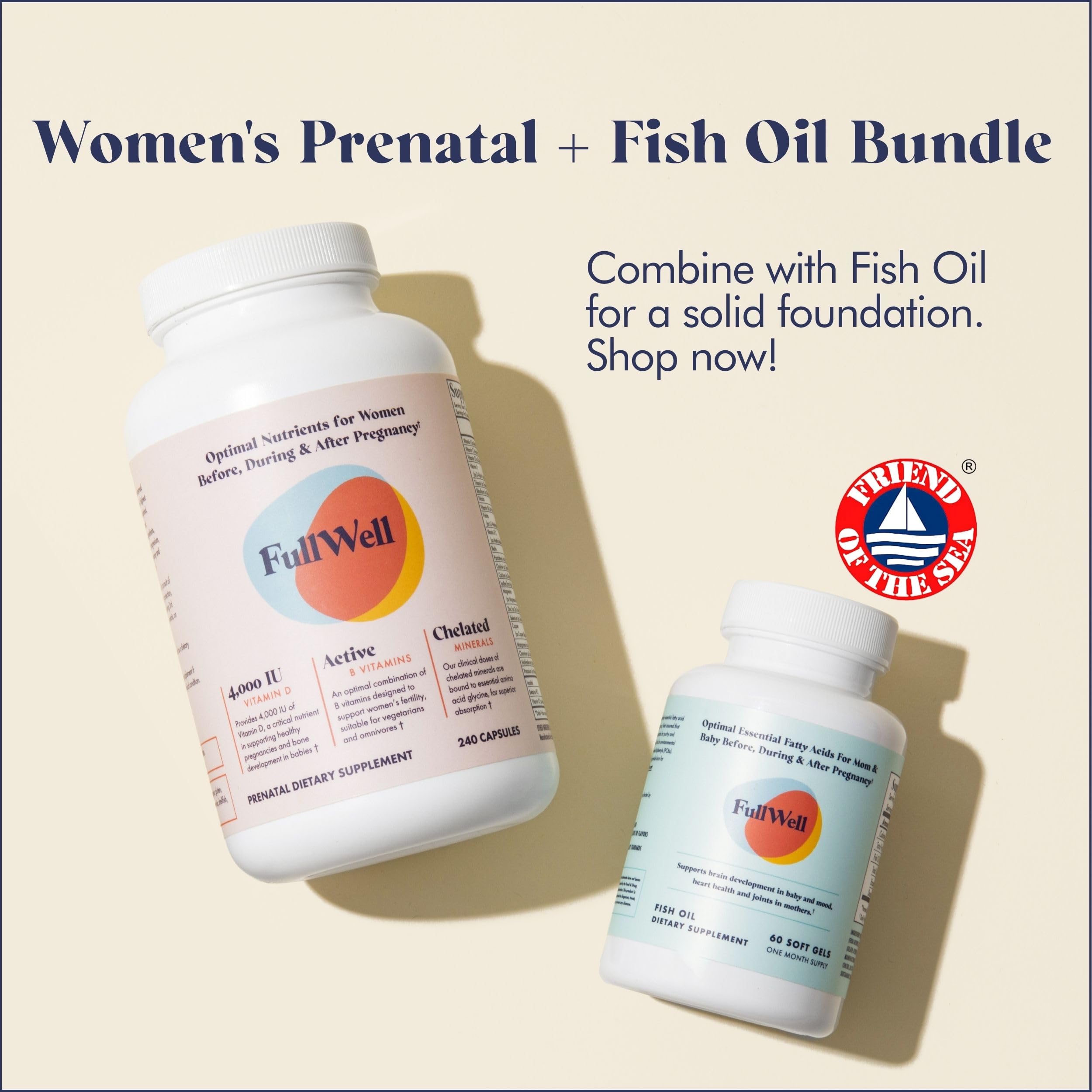 FullWell Prenatal packaging on shelf communicates trusted, third-party tested quality.