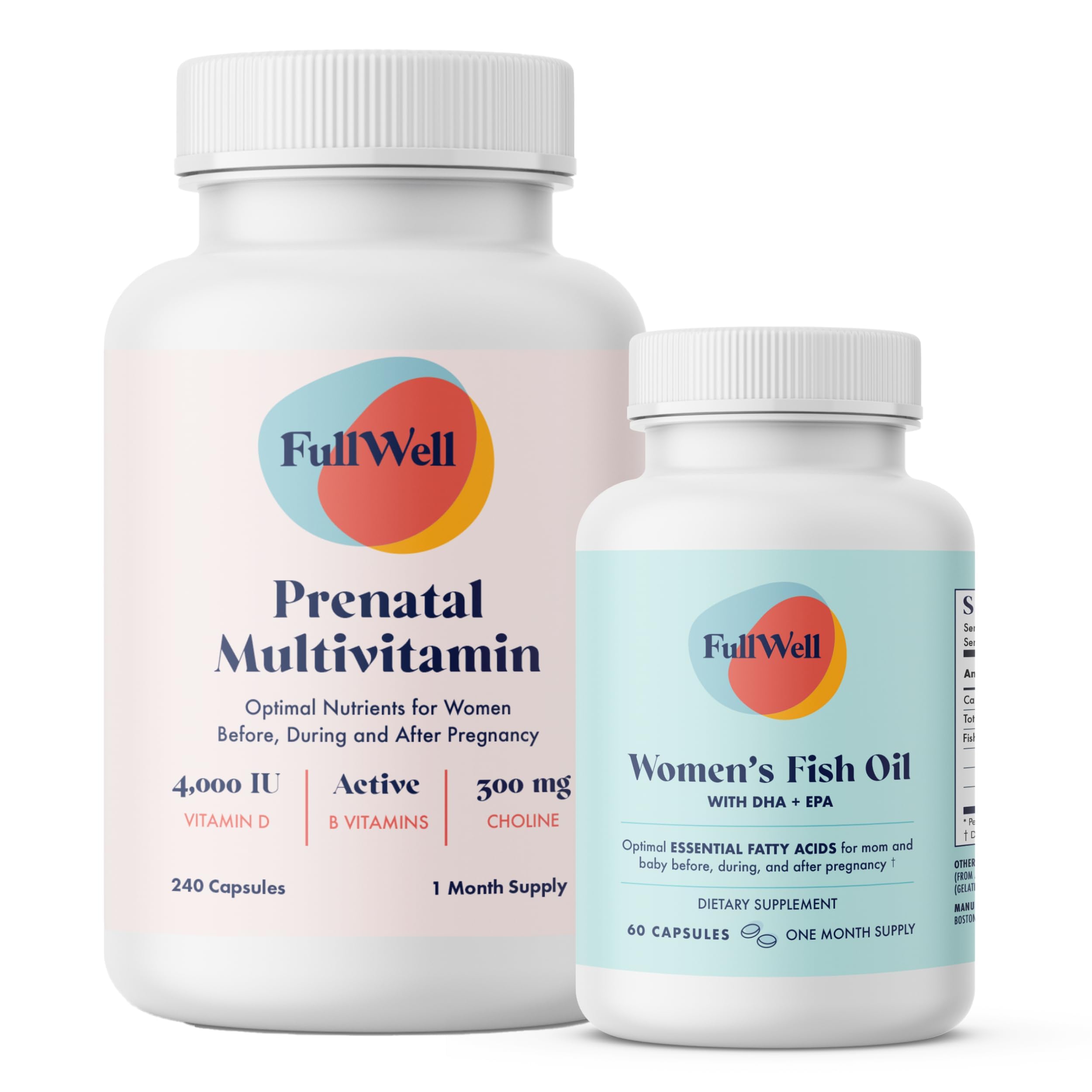 FullWell Prenatal Vitamin + DHA bottle shows a fresh, nutrient-dense formula for mom and baby