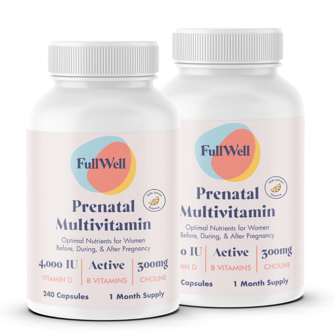 FullWell Prenatal Vitamins Lemon bottle – top view emphasizes freshness for easy dosing