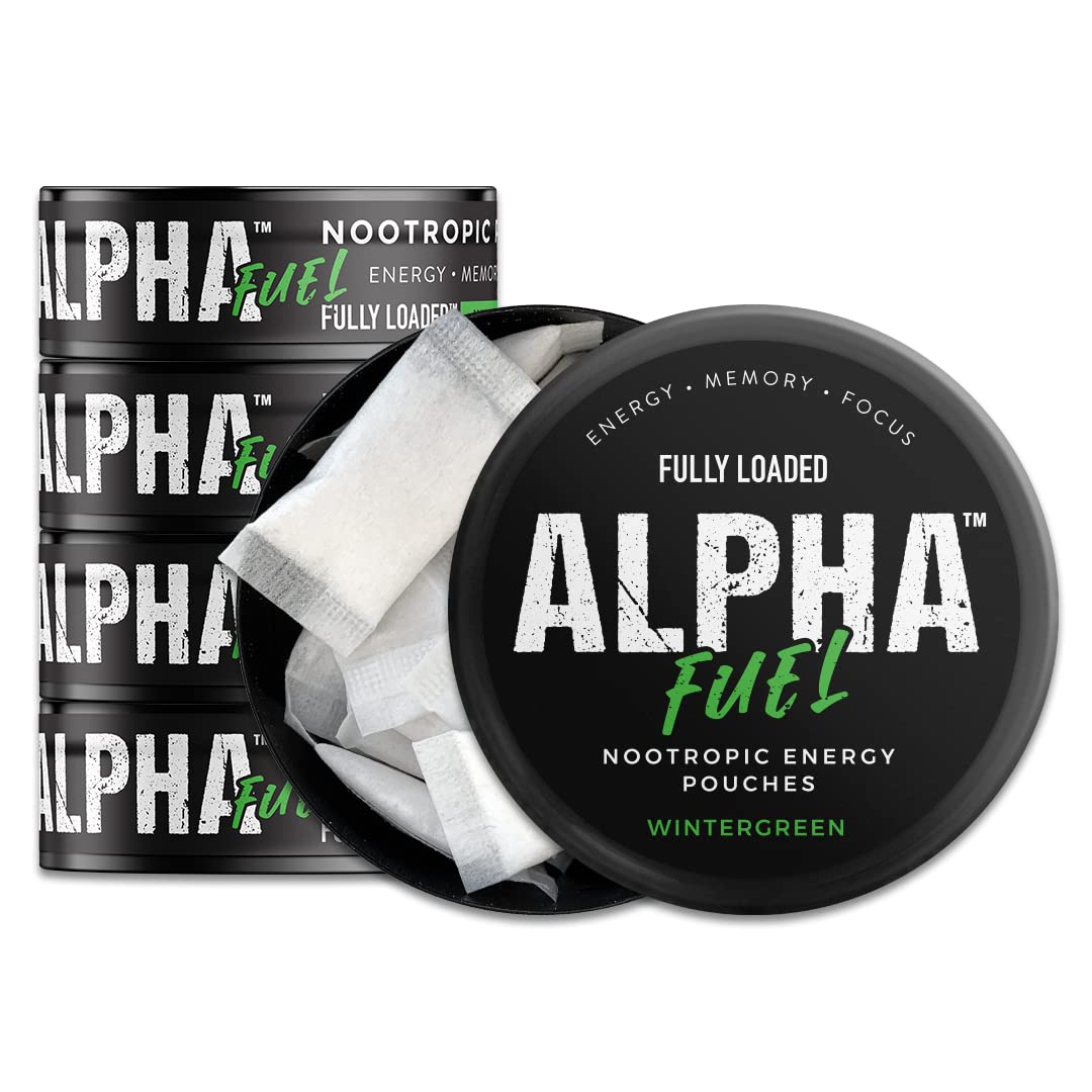 Fully Loaded Alpha Fuel wintergreen pouch in hand for on-the-go energy.