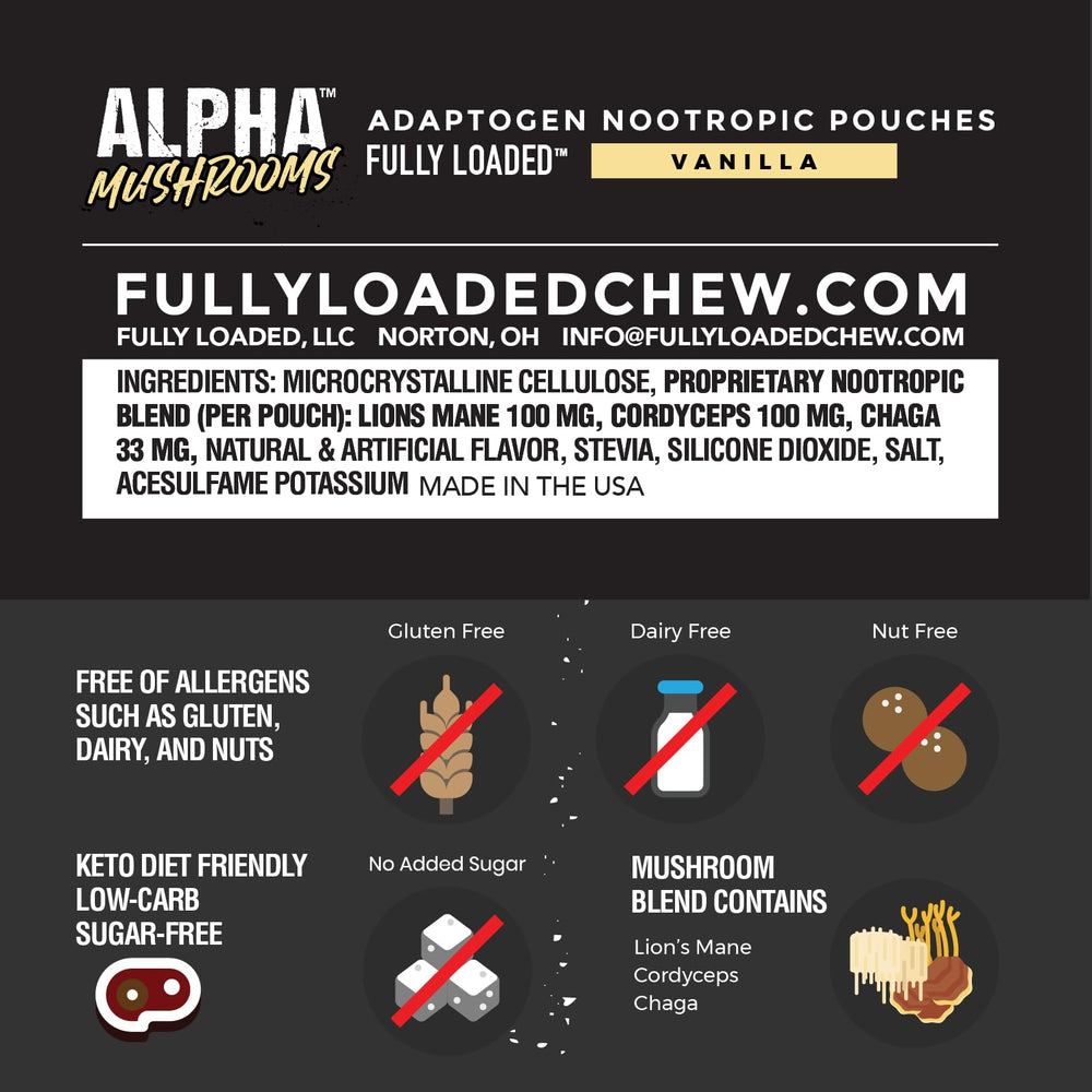 Fully Loaded Alpha Mushrooms mint pouch in hand for discreet, situational calm.