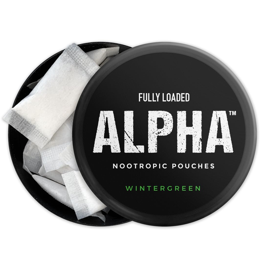 Fully Loaded Pouches Wintergreen can closeup emphasizes compact travel-ready design