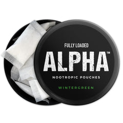 Fully Loaded Pouches Wintergreen can closeup emphasizes compact travel-ready design