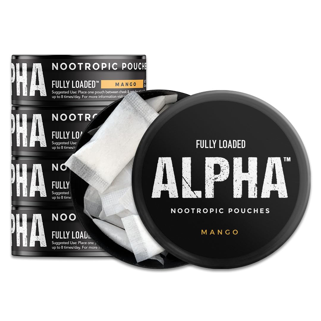 Fully Loaded Bullseye Alpha Nootropic Pouches Mango can viewed front, discreet use