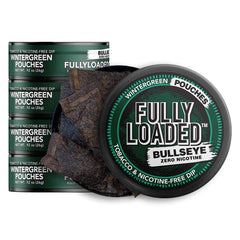 Fully Loaded Bullseye Wintergreen chew packaging shows a tobacco-free alternative for a controlled craving.