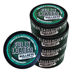 Closeup of Fully Loaded Bullseye Wintergreen Chew texture emphasizes authentic mouth feel safely.