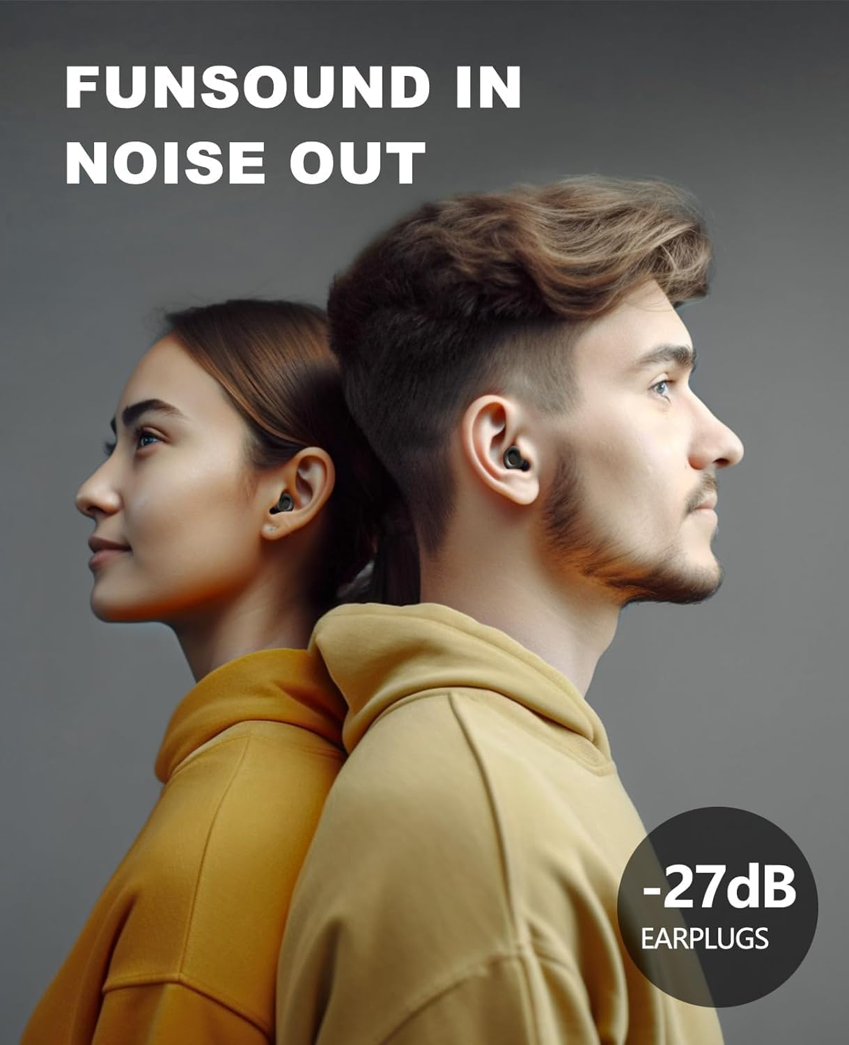 FUNSOUND NRR 24-27 dB label highlighting strong noise reduction capability.