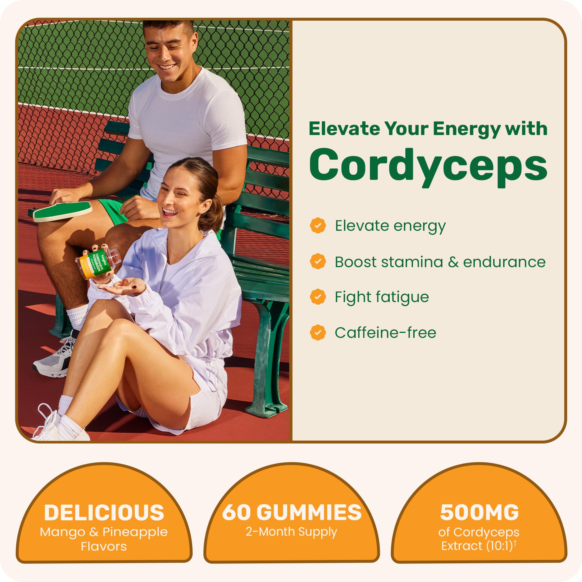 Fungies Cordyceps gummy mango pineapple close-up highlights flavorful, fruit-forward experience.