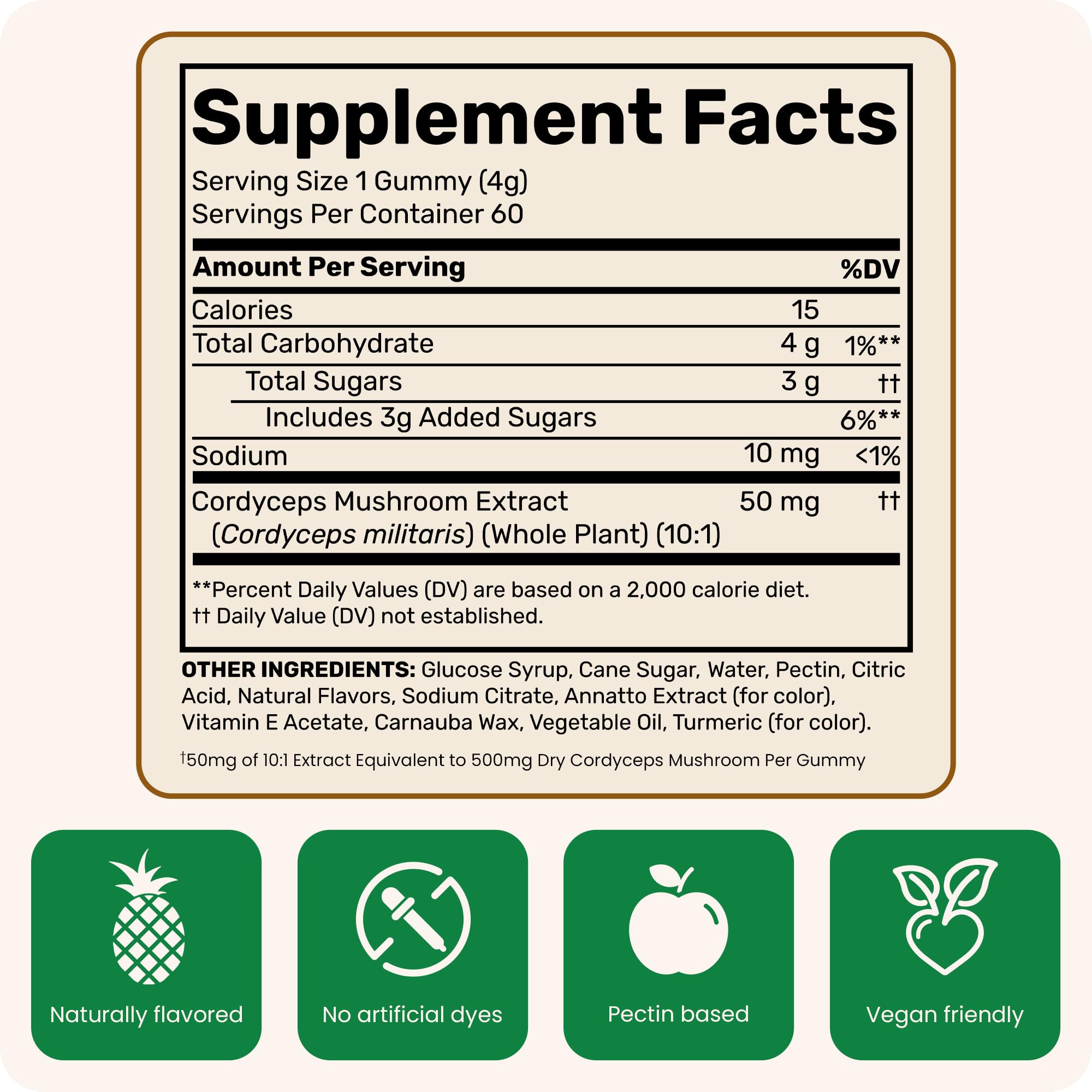 Fungies Cordyceps gummy texture close-up emphasizes chewy, enjoyable daily ritual.