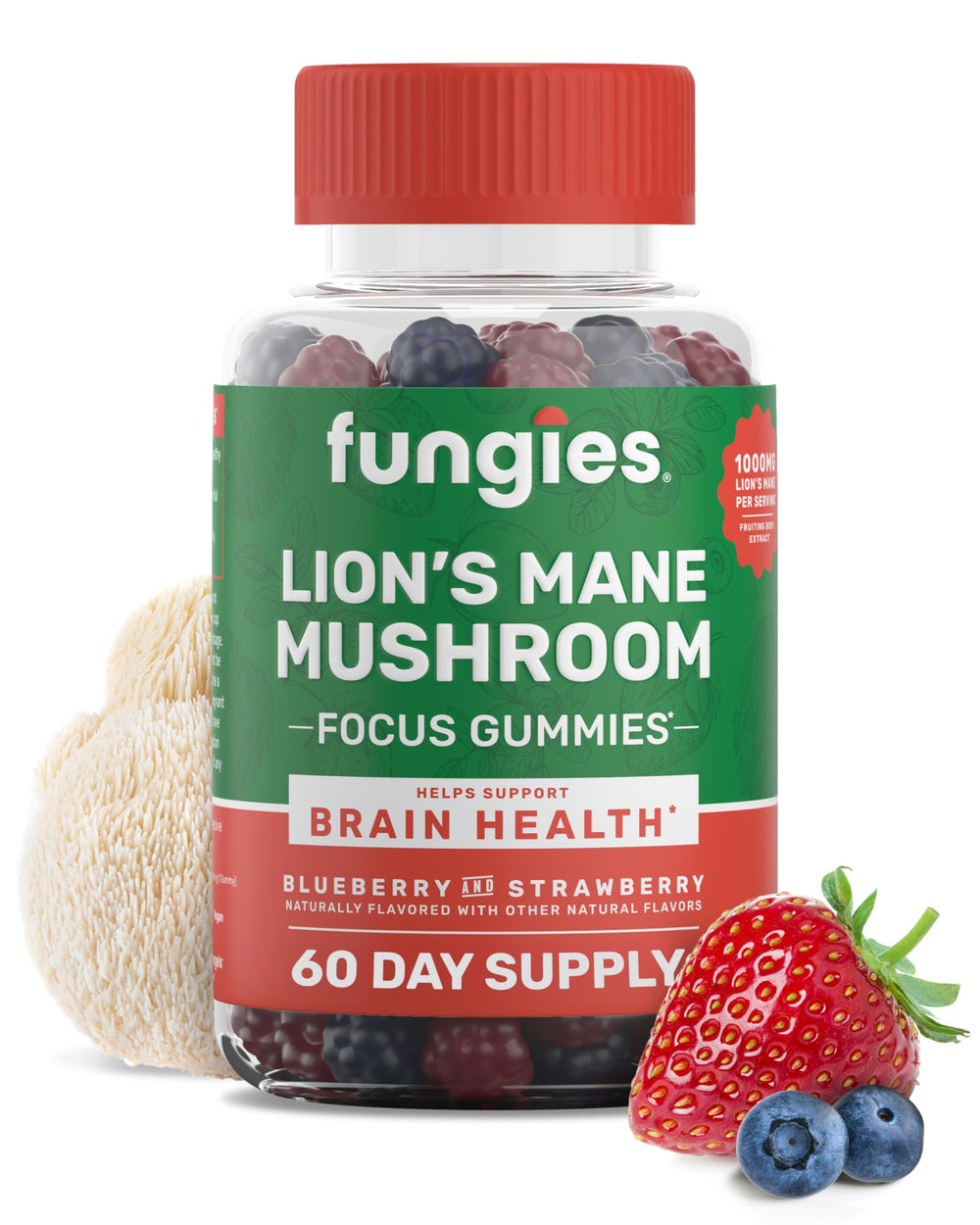 Fungies Lion’s Mane Gummies packaging front for convenient daily focus support