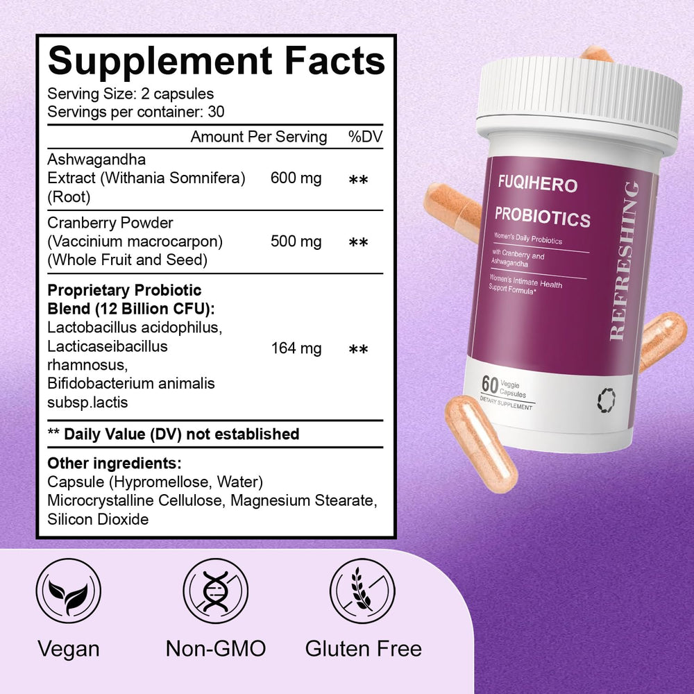 Fuqihero probiotic capsules closeup highlighting three strains for wellness