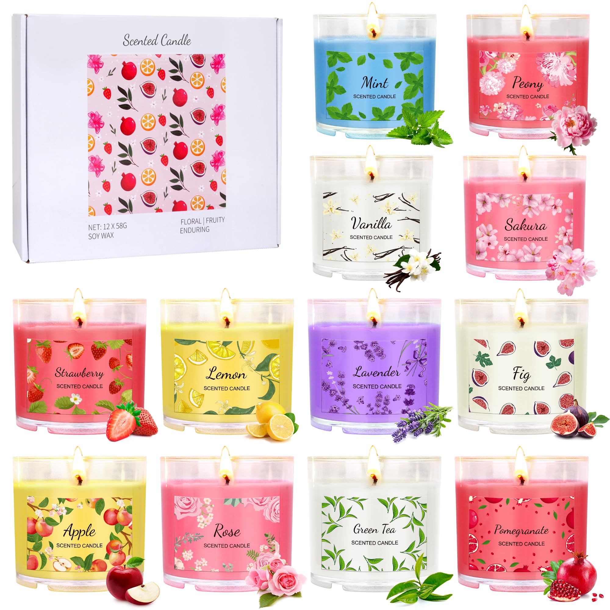 Furnizone 12-pack candles with varied fragrances for cozy ambience.