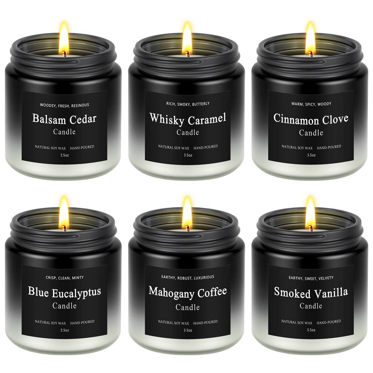 Furnizone 6-pack mens candles in woodsy glass jars create a cozy home ambience