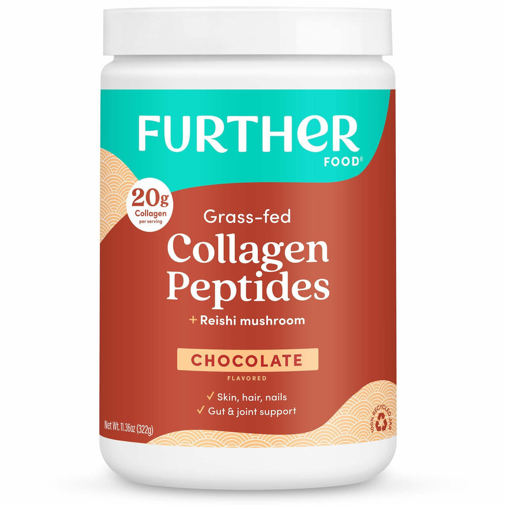 Further Food Chocolate Collagen Bottle Pour: smooth, grass-fed protein for skin and joints.