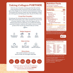 Further Food chocolate collagen stick pack serving, blends into coffee for a creamy boost.