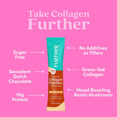 Further Food chocolate collagen stick pack mix, dissolves smoothly in milk or water.