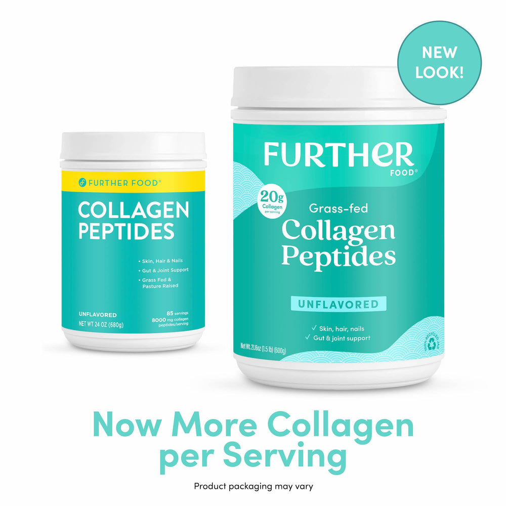 Further Food collagen peptides powder blends into smoothies for hair and nail health.