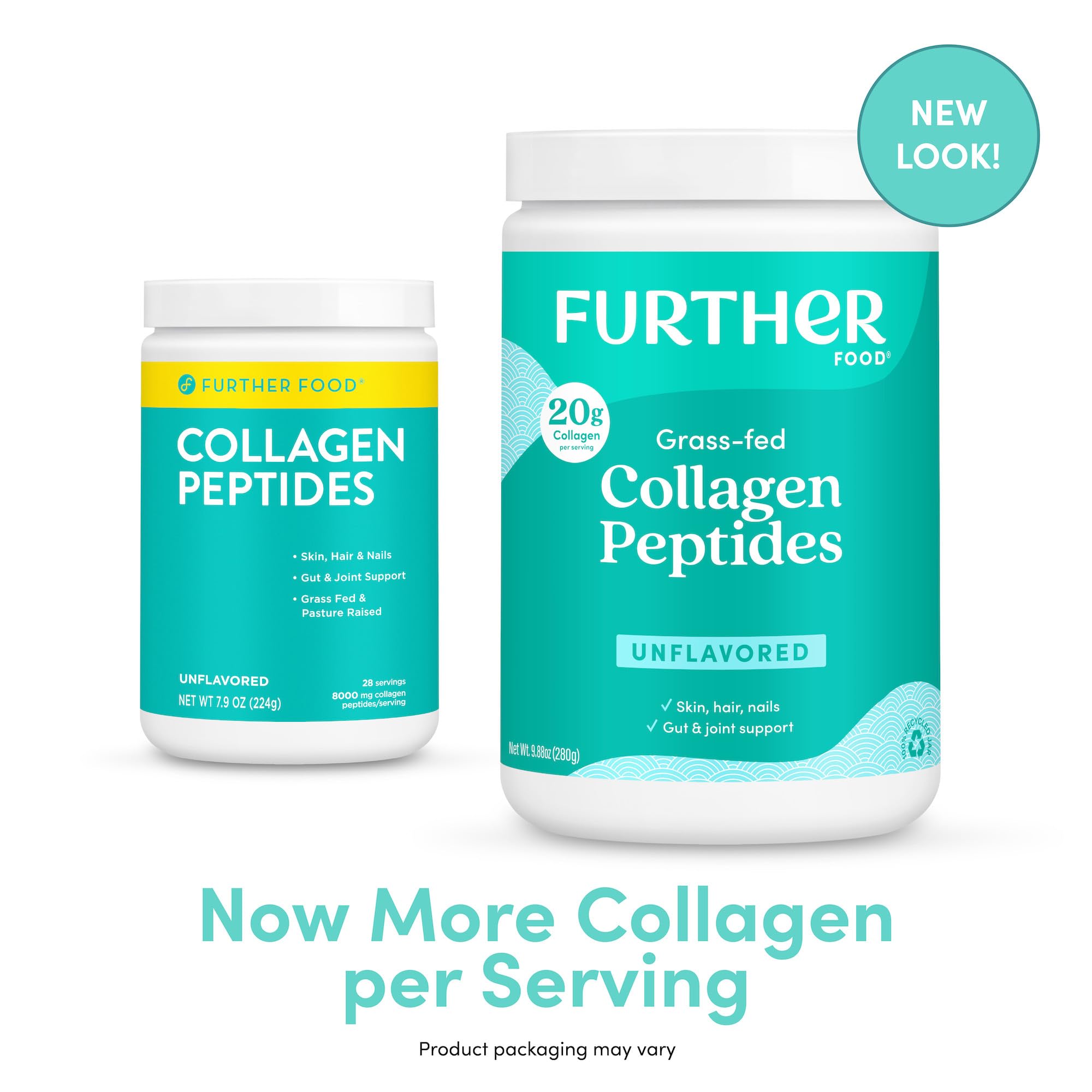 Further Food collagen powder in smoothie, versatile use for hair and skin support.