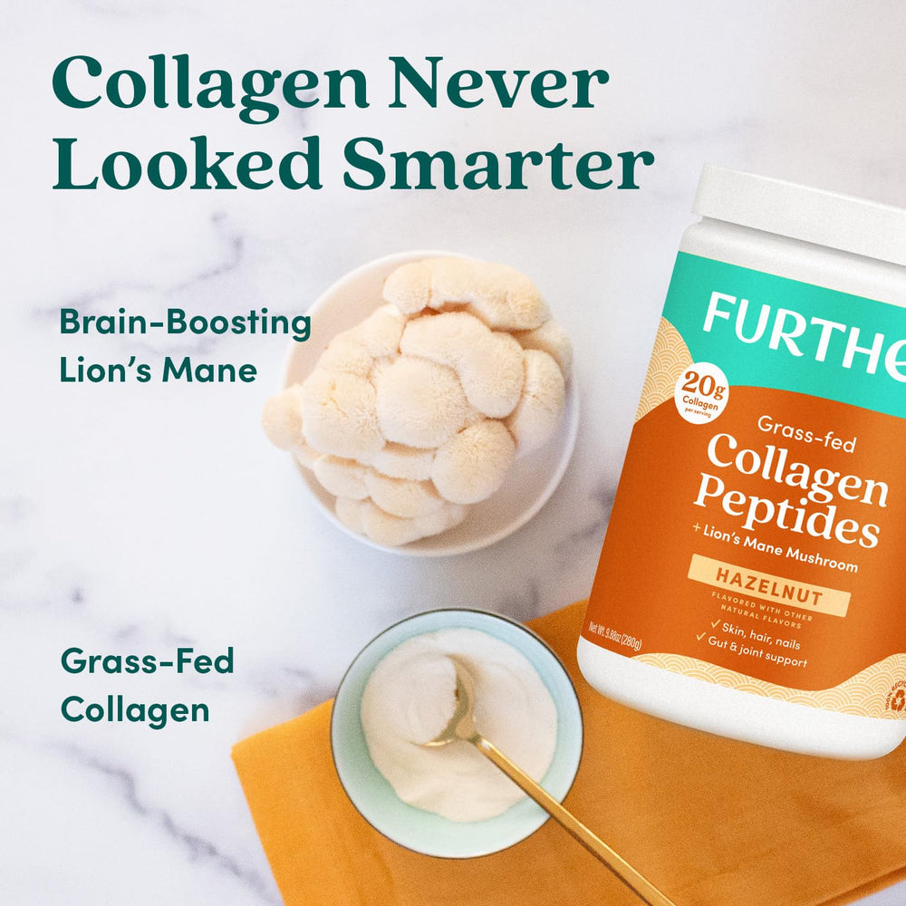 Further Food hazelnut collagen coffee mug showing easy mixing into hot beverages.