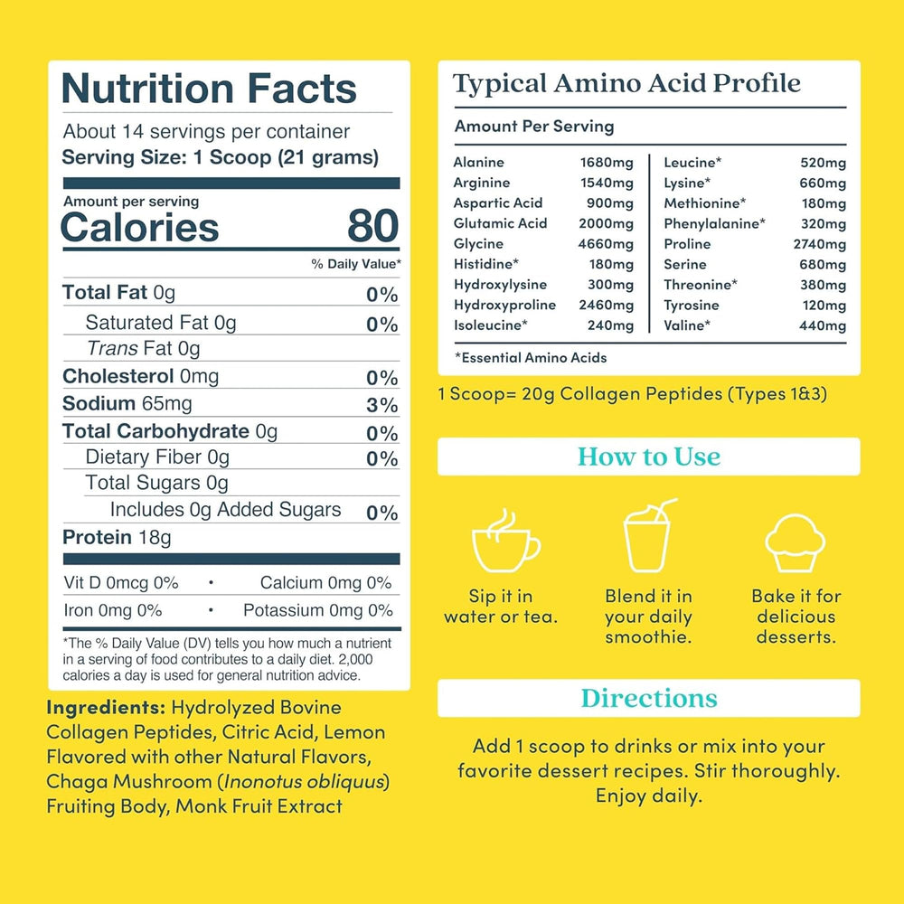 Scoop of Further Food Lemon Collagen in a glass for daily protein boost
