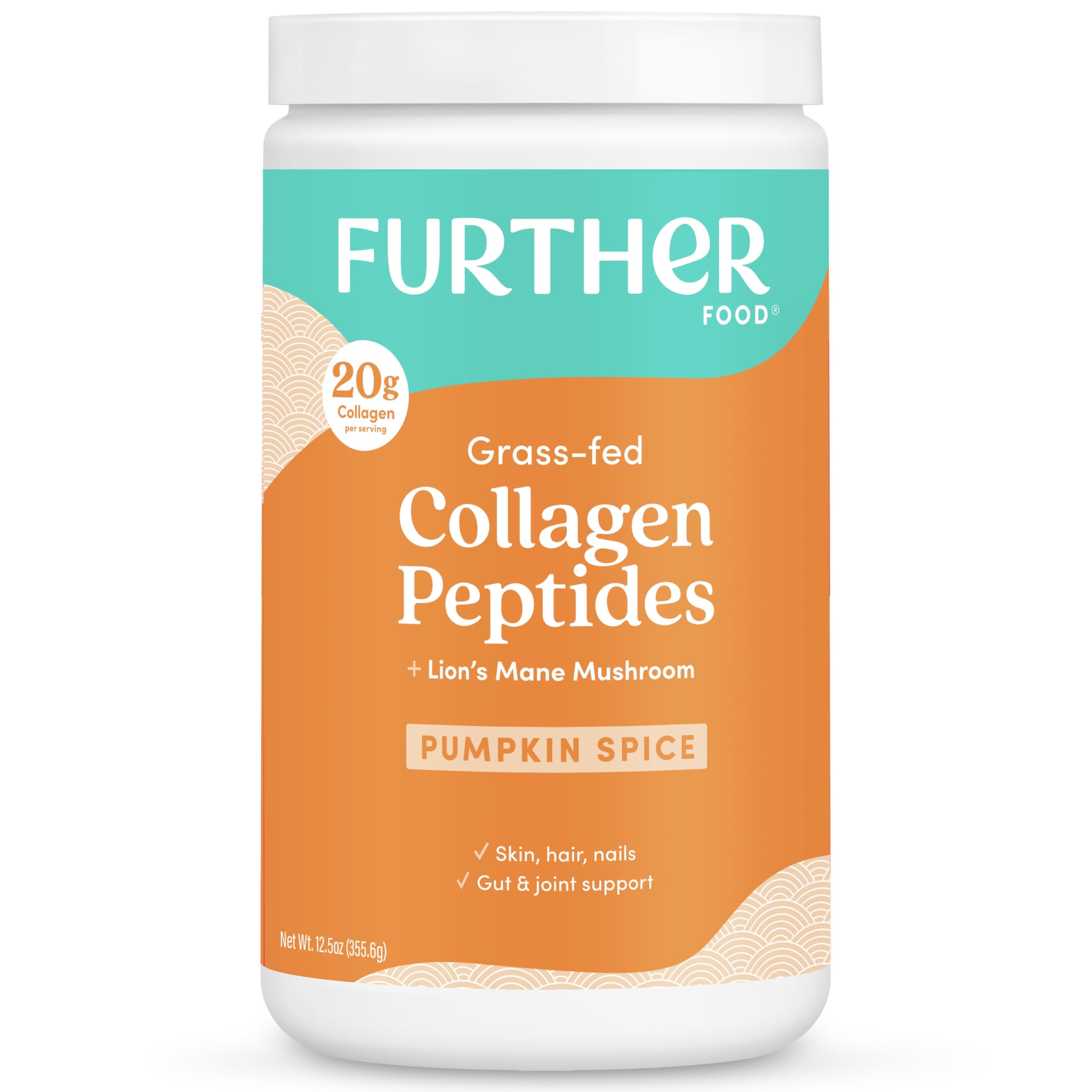 Further Food Pumpkin Spice Collagen Powder tub, ideal for a comforting daily ritual.
