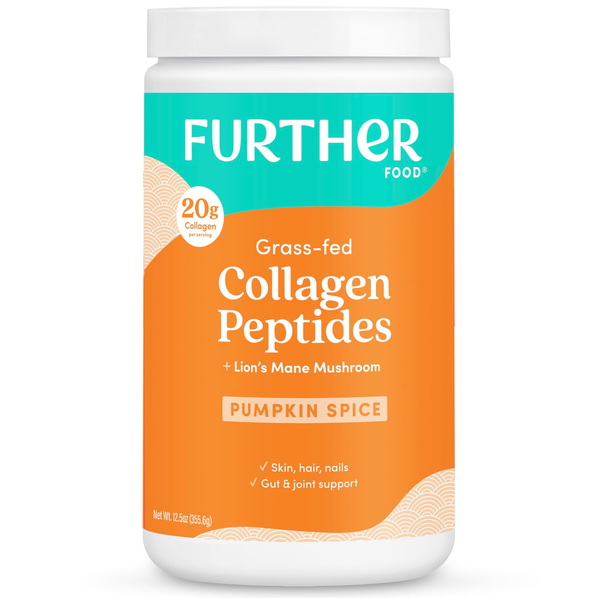 Further Food Pumpkin Spice Collagen Powder tub, ideal for a comforting daily ritual.