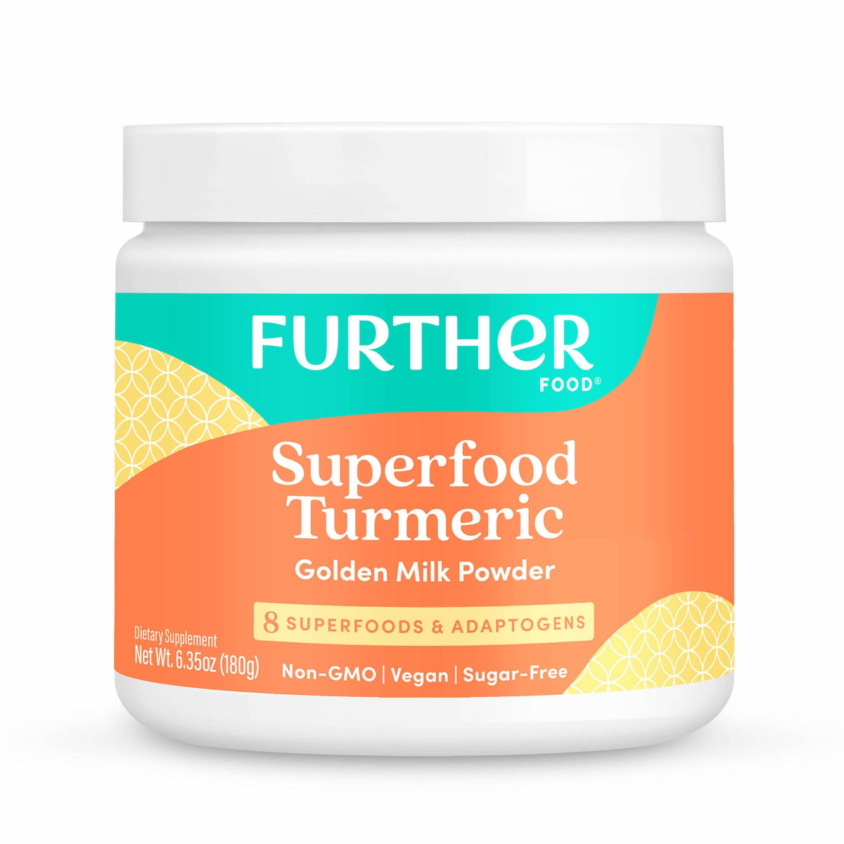 Further Food Turmeric Powder jar with spoon, ideal for stirring into warm golden milk