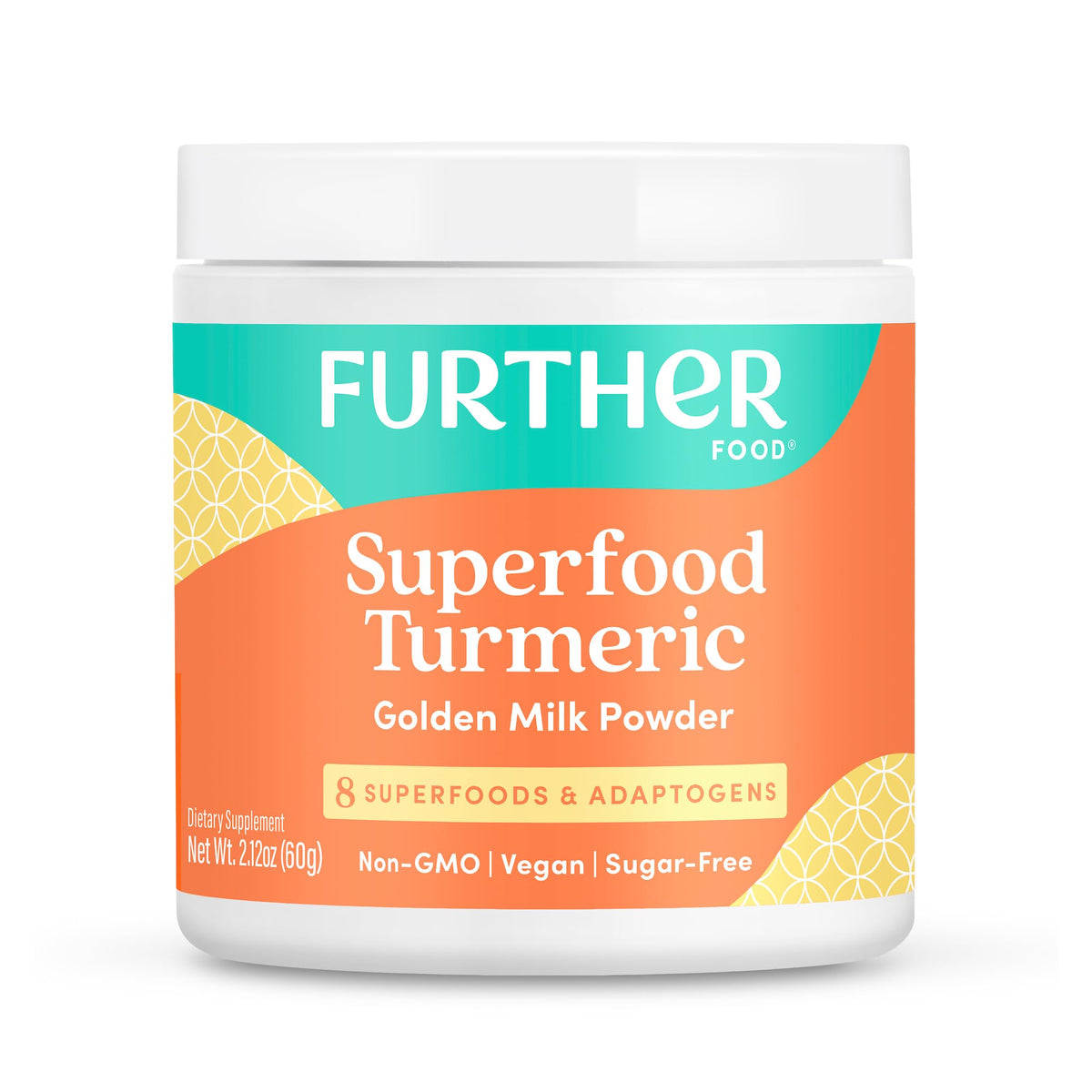 Further Food turmeric root powder packaging shown on a kitchen countertop.