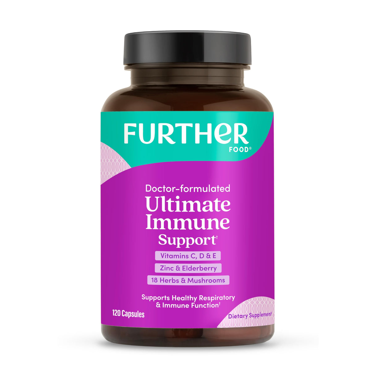 Further Food Ultimate Immune Support bottle being poured for daily routine