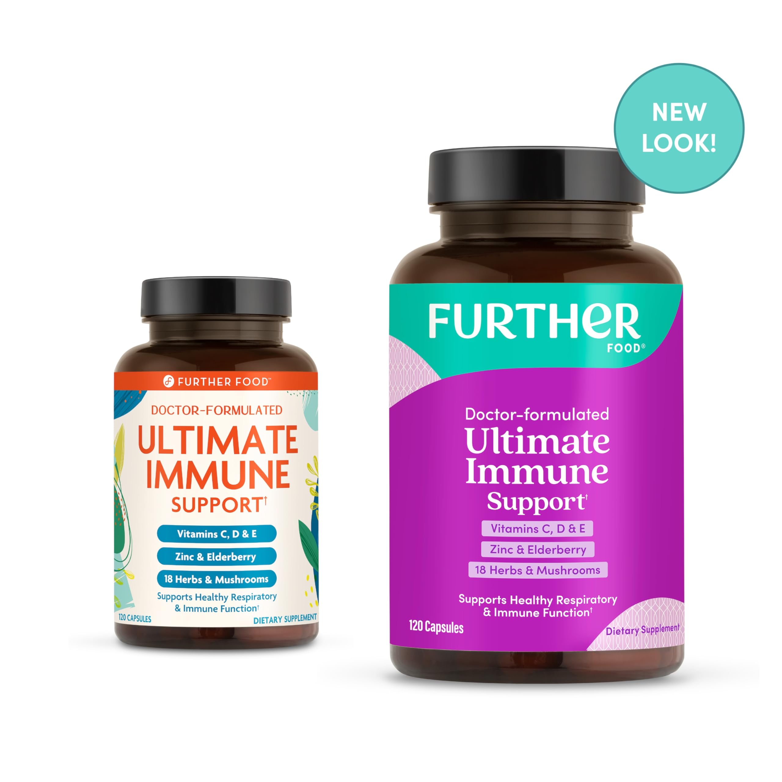 Further Food Ultimate Immune Support capsules close-up with label highlighting herbal blend