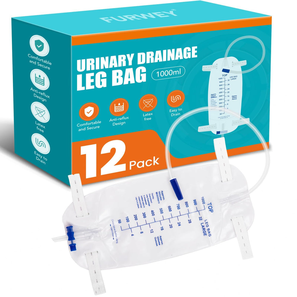 FURWEY 12-pack 1000ml catheter bag ready for reliable daily urine drainage.