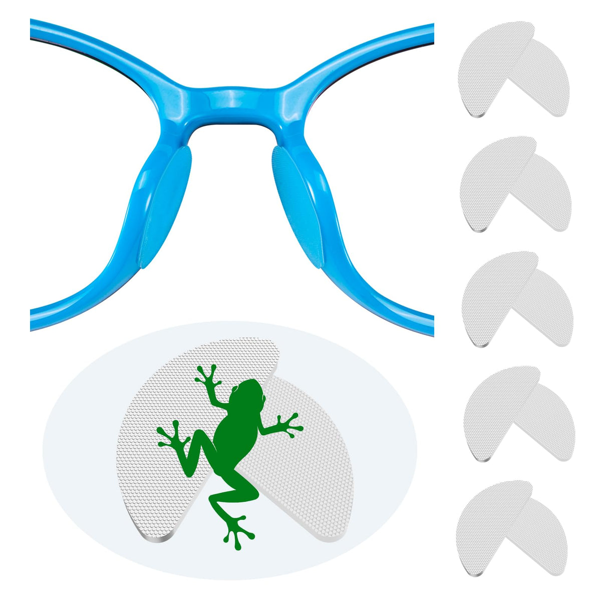 Fusanwin frog-grip nose pads with microfibers for secure grip on wet glasses.