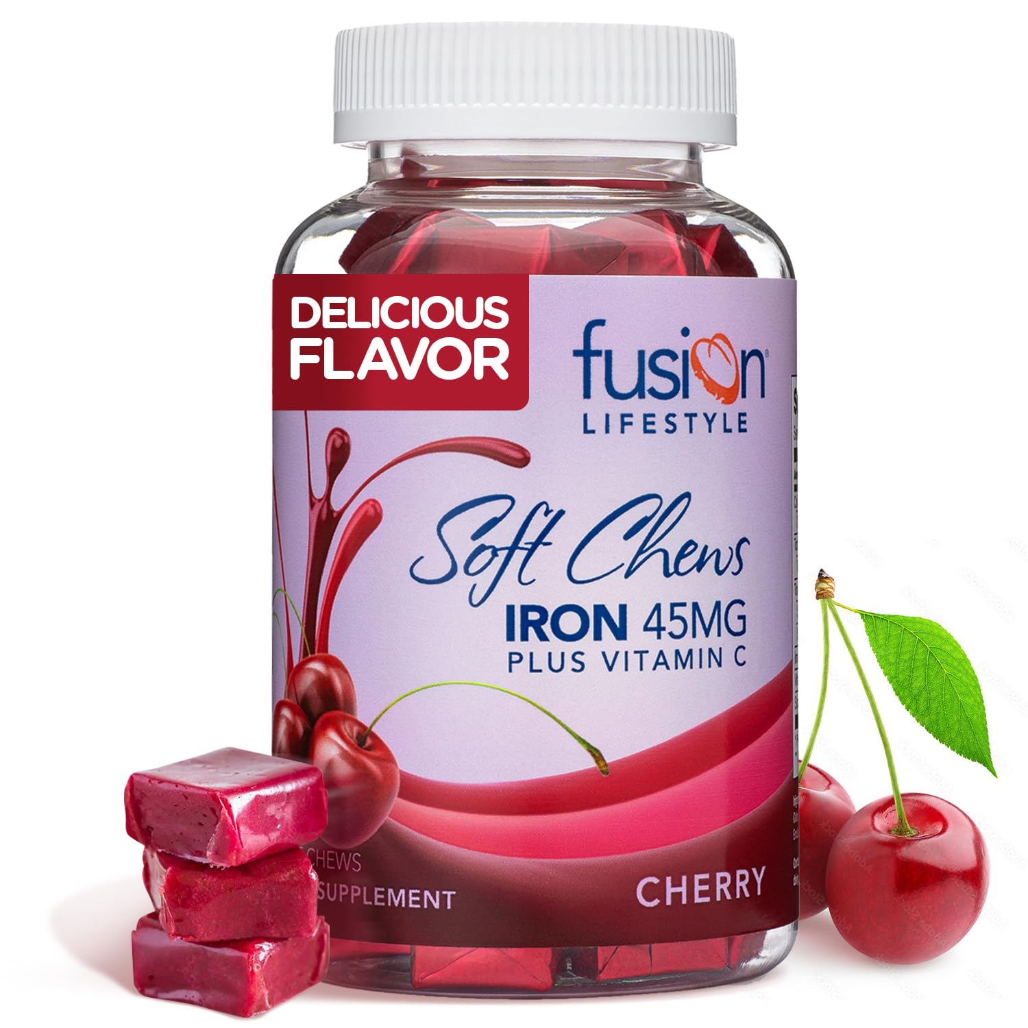 Fusion Lifestyle chewable iron supplement bottle for daily iron support.