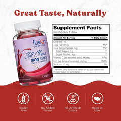 Ferrous fumarate iron soft chew with vitamin C for absorption.