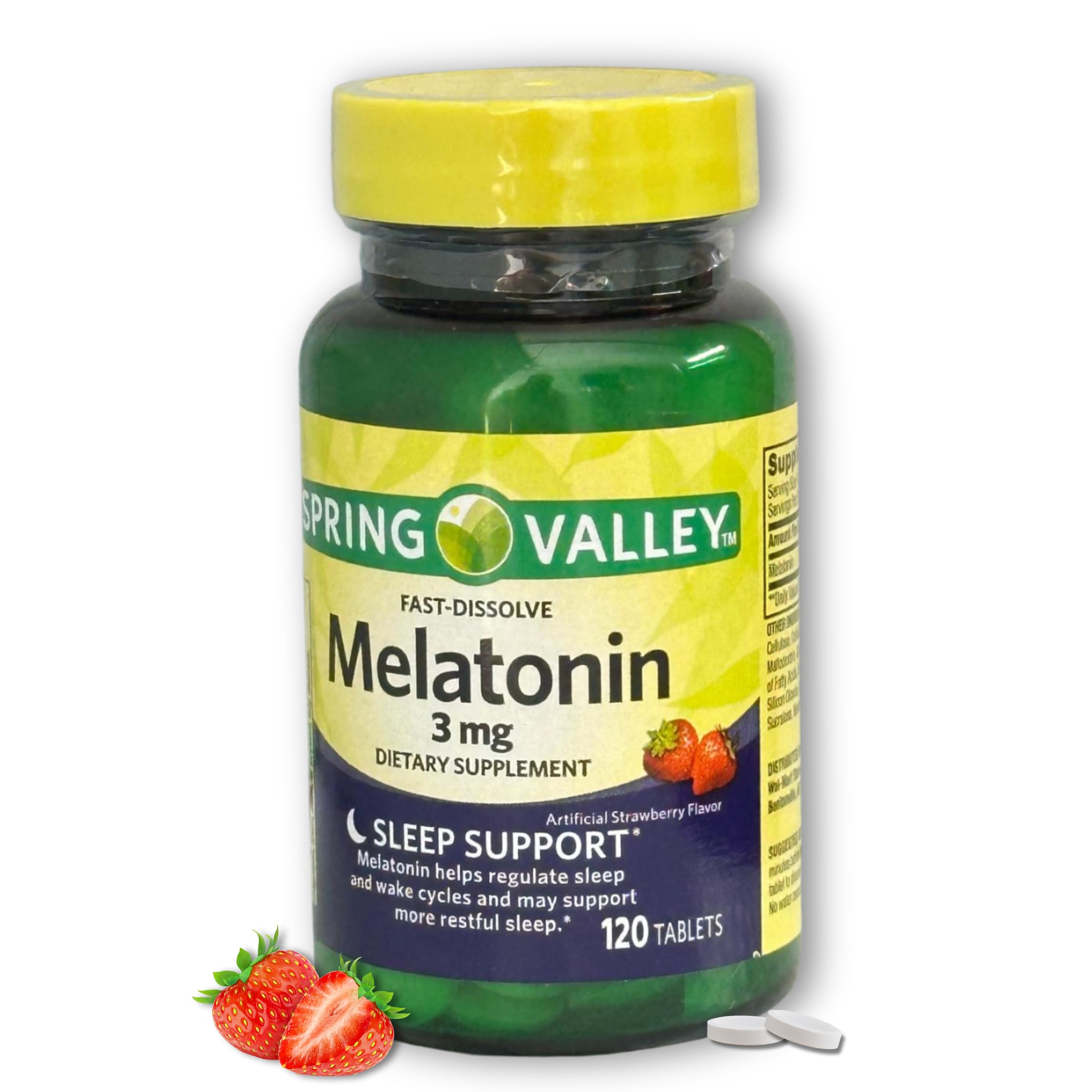 Fusion Shop Store melatonin 3 mg fast-dissolve tablets, strawberry flavor for easy bedtime routine.
