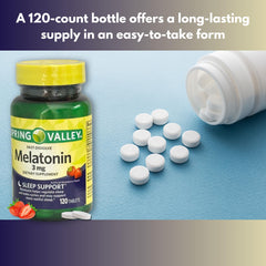 Fusion Shop Store melatonin 3 mg strawberry-flavored tablets, quick tongue-dissolve for nightly use.