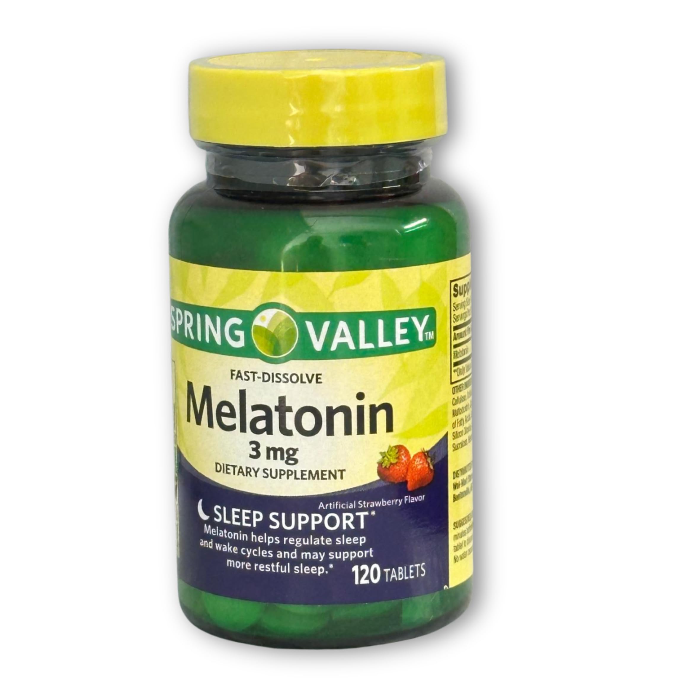 Fusion Shop Store melatonin helps bedtime routines with fast-dissolving tablets and strawberry taste.