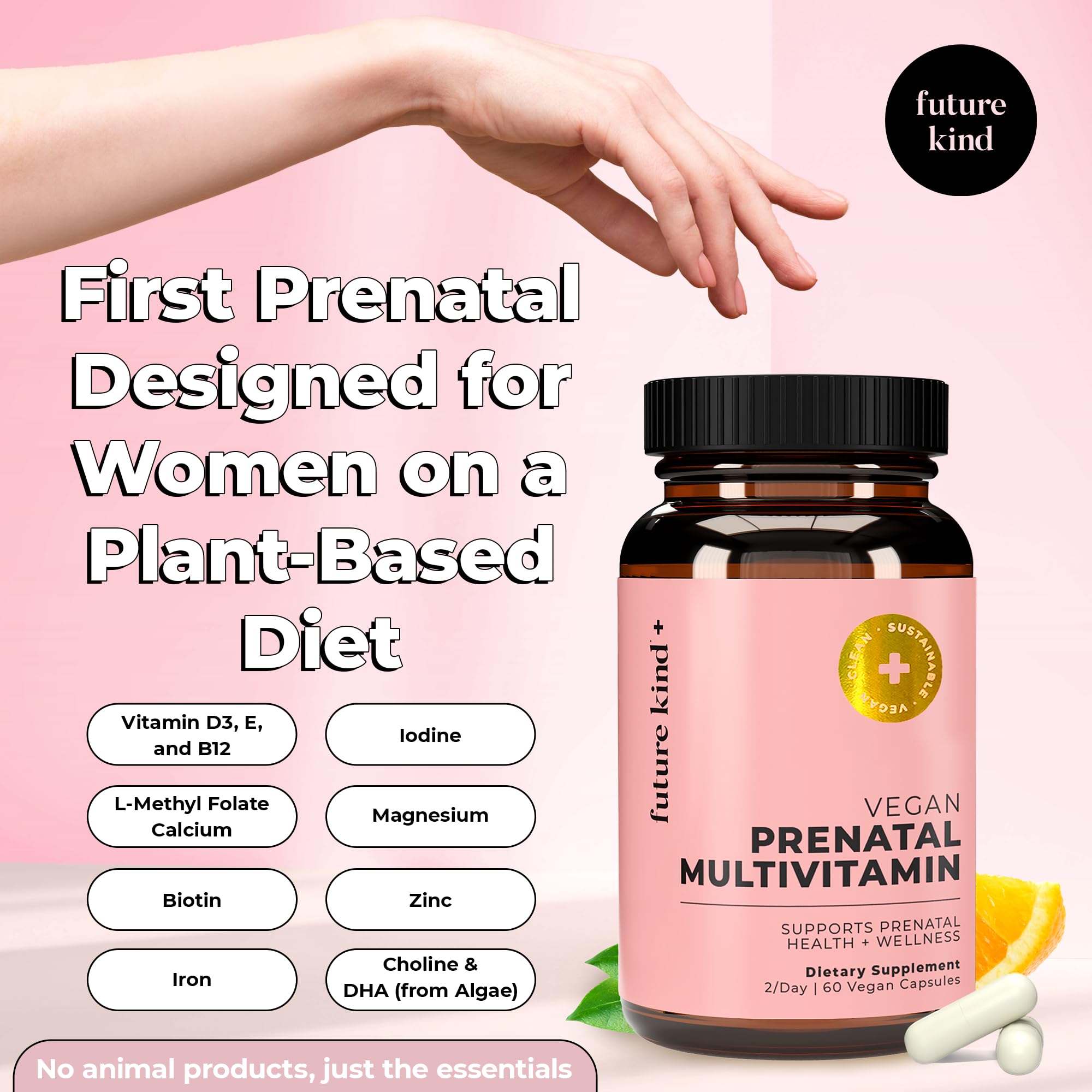 Future Kind capsules close-up showing vegan capsules for daily intake.