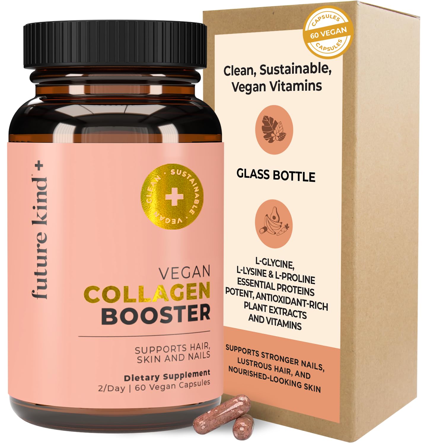 Future Kind Vegan Collagen bottle front for skin and nails support.