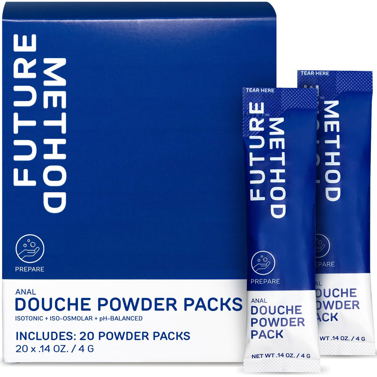 Future Method Anal Douche Powder with reusable beaker ready for travel cleansing.