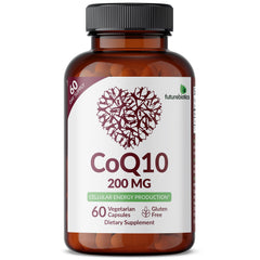 Futurebiotics CoQ10 bottle label focuses on gluten-free and vegan formulation for clear benefits.