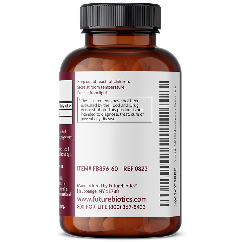 Futurebiotics CoQ10 vegan formula visual highlights animal-free capsules for vegan lifestyles.