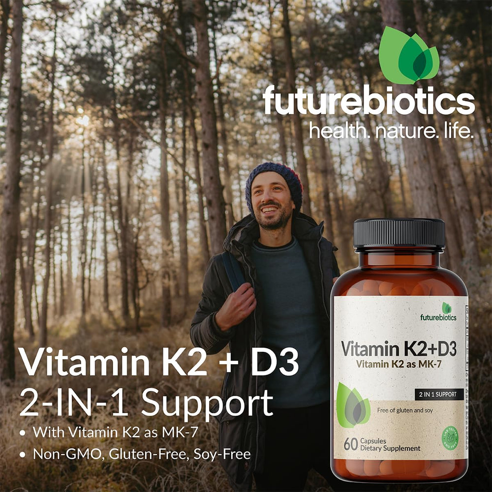 Futurebiotics D3 vitamin bottle label illustrating 5000 IU daily supplementation.