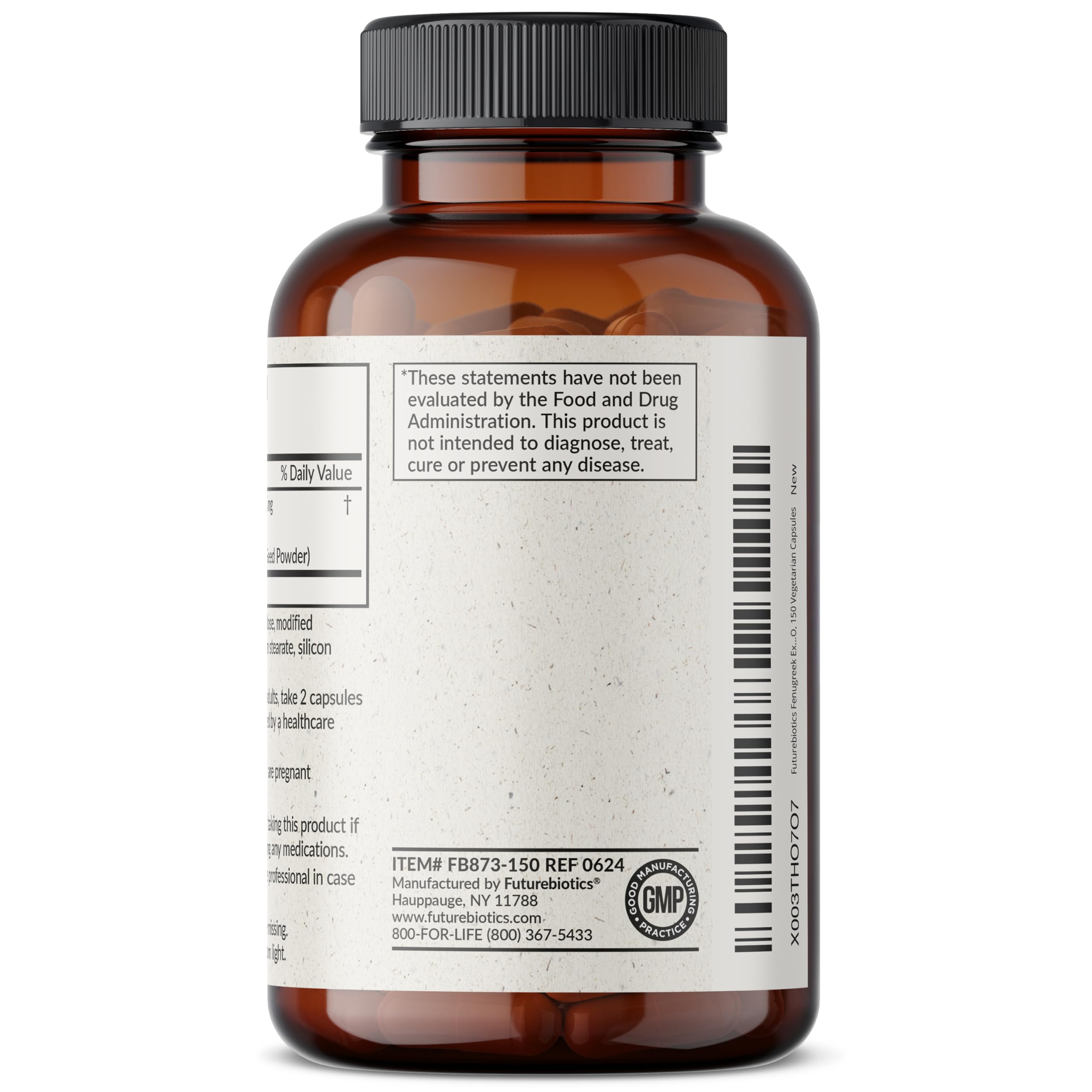 FutureBiotics Fenugreek container with capsules ready for everyday use.