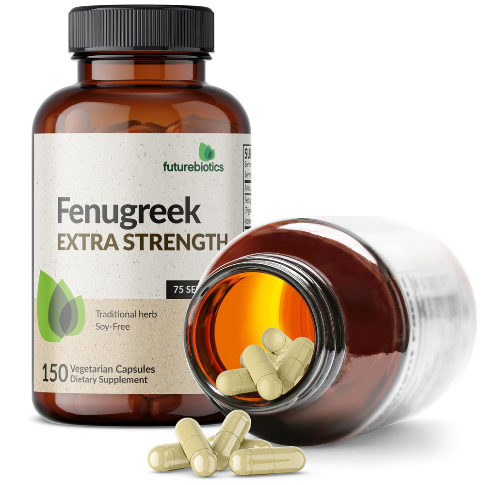 FutureBiotics Fenugreek label front indicating non-GMO and vegan formula.