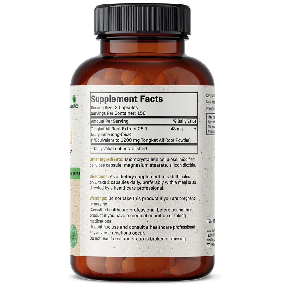 Futurebiotics Longjack Tongkat Ali capsules close-up with 1200 mg per serving.