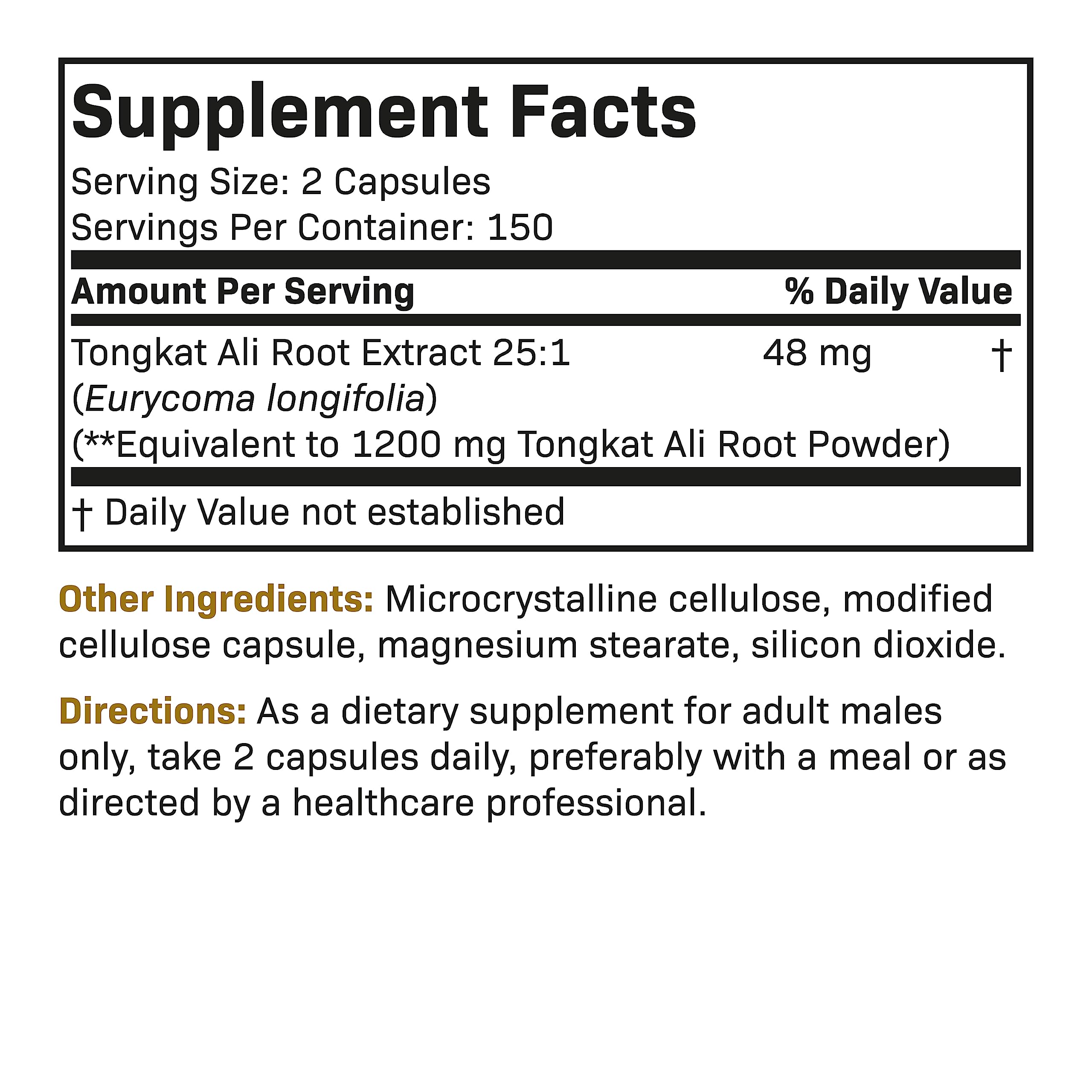 Futurebiotics Longjack Tongkat Ali nutrition facts panel close-up.