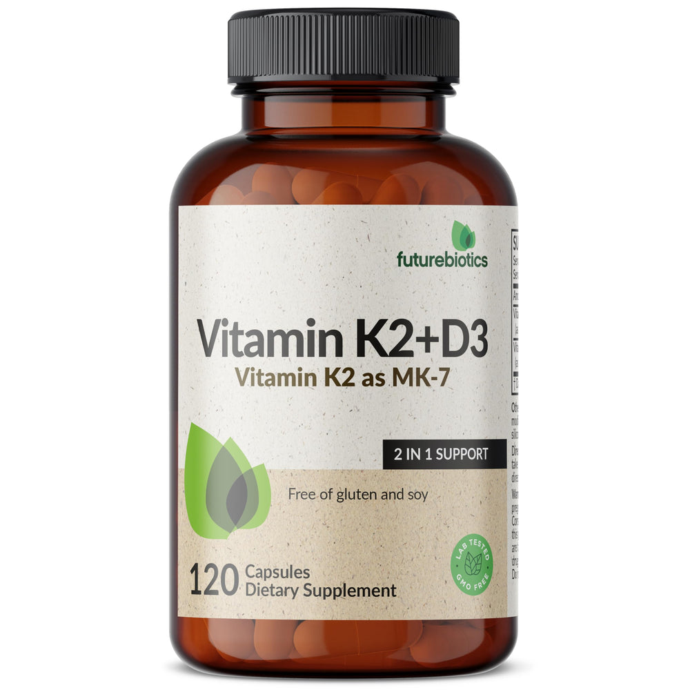 Futurebiotics Vitamin K2 MK-7 with D3 bottle in use scene for daily intake